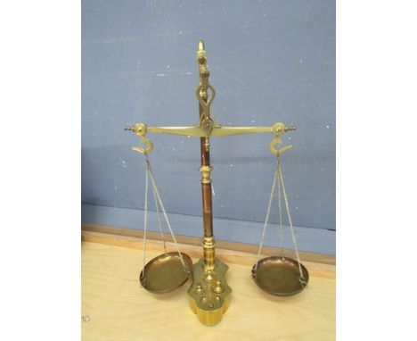 Brass Apothecary scales with weights H28cm approx&nbsp;