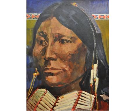 Neil Boyle (Canadian 1931-2006),&nbsp;late 20th century, Portrait of native American, oil on canvas, signed right, framed , 7