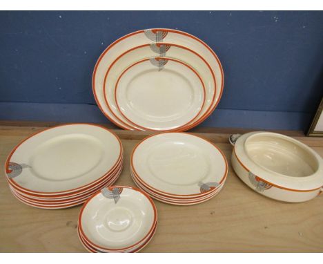 Royal Doulton 'Tango' 3 graduating oval platters, 6 dinner plates, 4 side plates, 4 saucers and a terrine with no lid&nbsp;