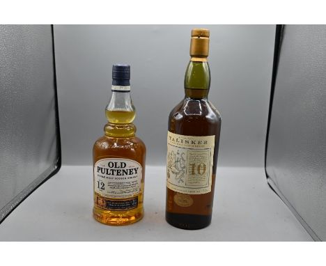 Two bottles of single malt scotch whisky to include Talisker 10 year and Old Pulteney 12 year