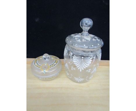 Enamel painted powder bowl and lidded jar