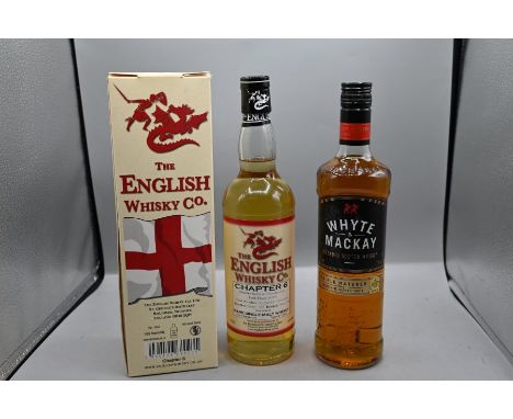 Two bottles of whisky to include The English Whisky Chapter 6 and one bottle of Whyte &amp; Mackey Blended Scotch Whisky&nbsp