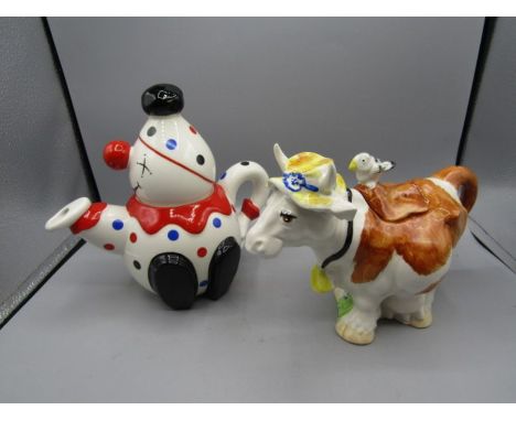 Price Kensington clown teapot and P&amp;K cow teapot