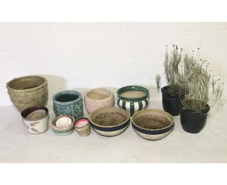 A collection of various ceramic garden pots