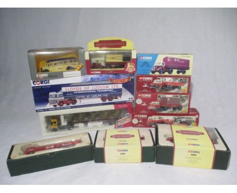 A collection of eleven boxed Corgi die-cast models including Corgi British Railways, Corgi Classics, Corgi Limited Edition Ll