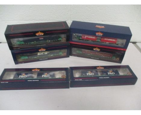 A collection of five boxed twin packs (one missing sleeve) of Bachmann OO gauge Intermodal bogie wagons including "P&amp;O", 