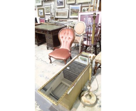 Onyx standard lamp gilt framed mirror and a Lloyd loom type ottoman