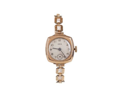LADY'S GOLD CASED MANUAL WIND WRIST WATCH,the round cream dial with Arabic hour markers, outer seconds track in black, subsid