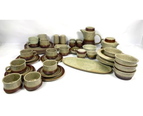 A vintage stoneware tea and dinner service in manner of Denby Pottery, in speckled brown glaze, comprising a tea and coffee p