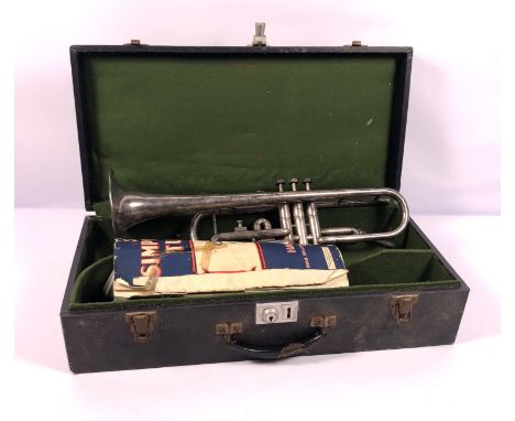 A Jadson trumpet, cased, with three keys, cased, probably circa 1930&rsquo;s; with a table roulette wheel and projector (3)