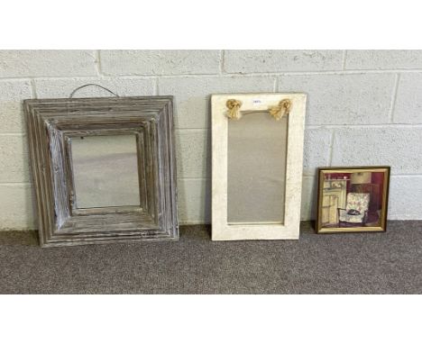 A group of small decorative mirrors, also a vintage cast iron fire basket, and a coal bucket ( a lot)