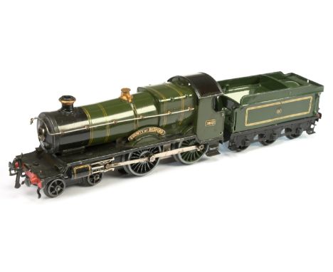 Hornby 0 Gauge E220 Special 4-4-0 Loco &amp; Tender GWR green 'County of Bedford' No. 3821, 20volt electric. Loco Cab handrai