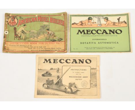 Meccano Pre &amp; Post War Instruction Booklets. Comprising Pre War 1939 fold out mechanised army instructions &amp; Post War
