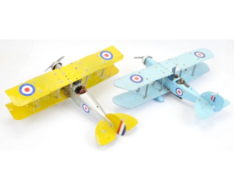 Meccano pair of Biplanes 1) Single engine in Torpedo bomber with pilot and rear gunner, fitted with floats. 2) single engine 