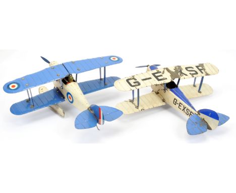 Meccano pair of No.0 Aeroplanes- 1) Built as a Biplane in Blue and White with RAF roundels fitted with skies. includes piolet
