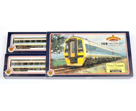 Bachmann OO Gauge 31-501 2-Car Set consisting of Class 158 DMU 2-car Units Scot Rail, white and blue livery. Conditions: Near