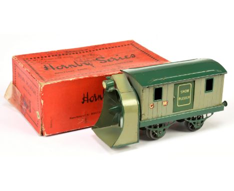 Hornby 0 Gauge GW 'Snow Plough', early version with Drop link coupling, Fixed head lamp all finished in 2-tone green. Good pl