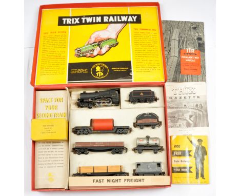 Trix TTR 1/362 Fast Freight Set. 4-4-0 BR Black 41162 loco &amp; tender + 5x wagons &amp; brake van, also 1956 Trix TTR Year 
