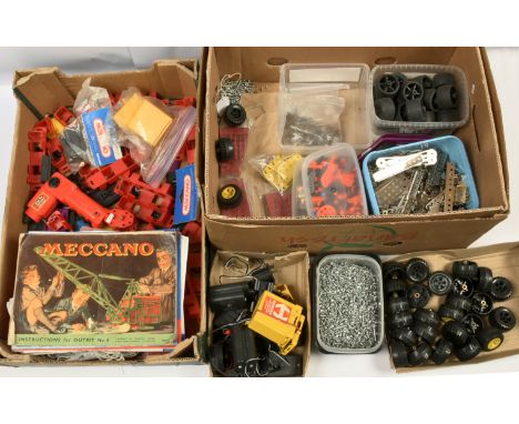 Meccano large quantity of late issue items including road wheels, power tools, battery boxes, flanged plates, nuts &amp; bolt