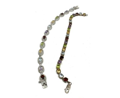 Two Silver Gemstone Set Tennis Bracelets (29g)