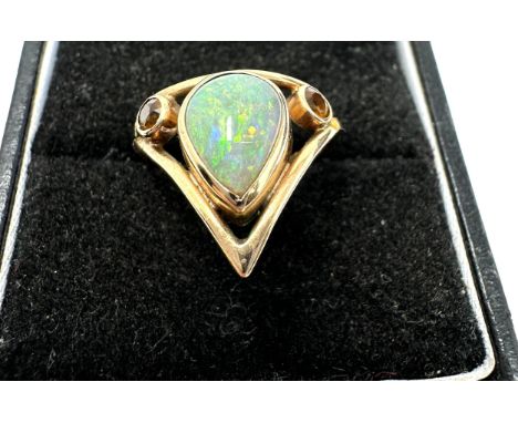 9ct Gold Opal And Citrine Wishbone Ring (2.5g)