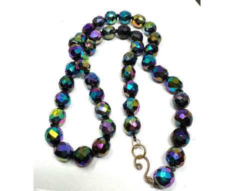 9ct Gold Clasp Vintage Faceted Carnival Glass Necklace (57g)