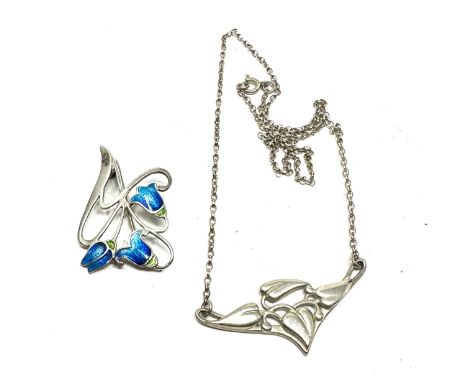 A Silver Enamel Art Nouveau Style Brooch And A Necklace By Ola Gorie (13g)