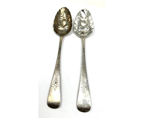 Pair of georgian silver berry spoons 