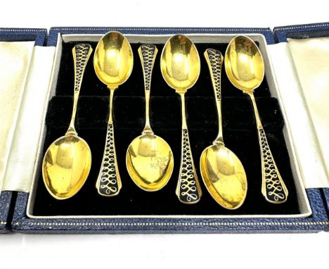 Boxed silver &amp; enamel gold gilt coffee spoons 