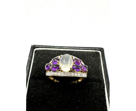 9ct Gold Diamond, Amethyst &amp; White Chalcedony Dress Ring (3.3g)