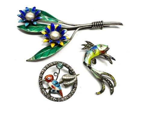 Three Silver Enamel Brooches (35g)