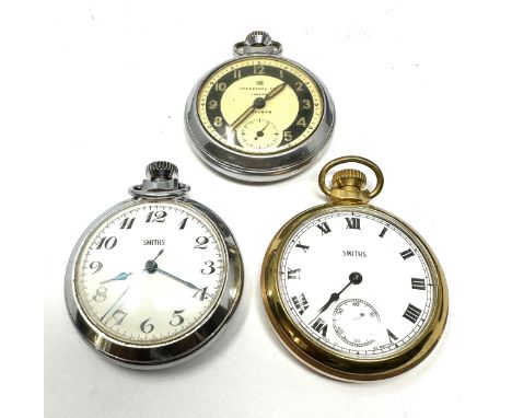 3 vintage pocket watches inc smiths &amp; ingersoll all are ticking