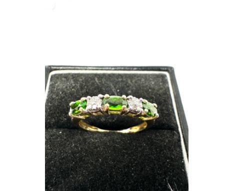 9ct Gold Diamond &amp; Diopside Five Stone Ring (1.8g)