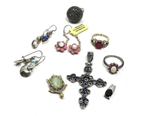 Assorted Silver Gemstone Set Jewellery Pieces Including Ruby And Moonstone (51g)
