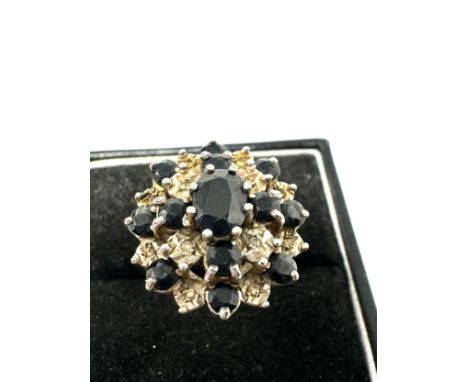 9ct Gold Diamond &amp; Sapphire Cluster Cocktail Ring (5.3g)