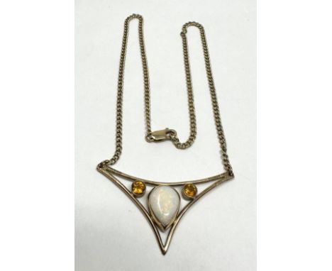 9ct Gold Opal And Citrine Necklace (11.2g)