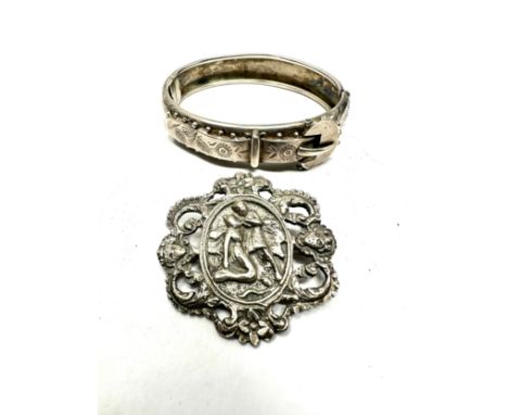A Victorian Silver Buckle Bangle And A Brooch (37g)
