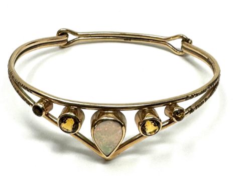 9ct Gold Opal And Citrine bangle (9.4g)