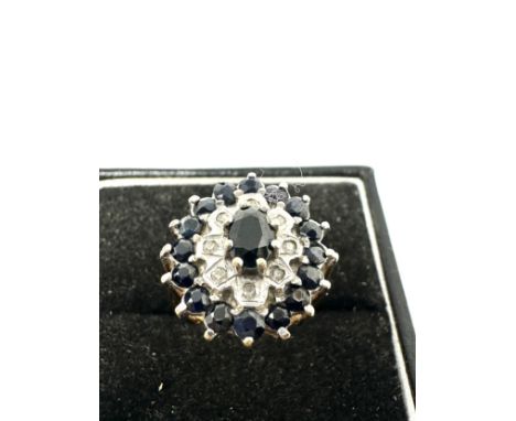 9ct Gold Sapphire &amp; Diamond Cluster Dress Ring (3.8g)