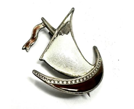 An Enamel Viking Ship Brooch By Ivar Holth, Norway (6g) enamel wear