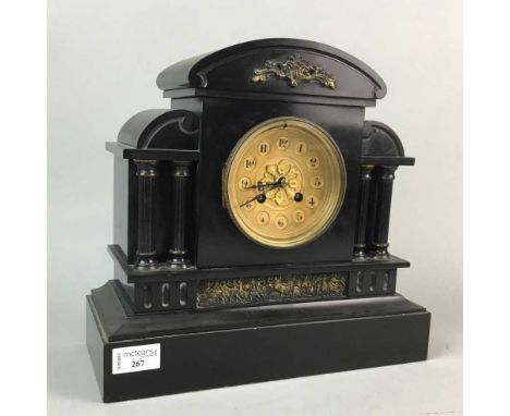 VICTORIAN BLACK SLATE MANTEL CLOCK, 30cm high