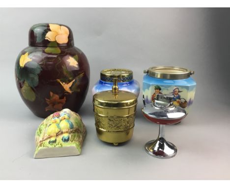 CARLTON WARE OVAL COMPORT, 27.5cm wide, along with a Murano glass table lighter, wall pocket, biscuit barrel, fruit-decorated