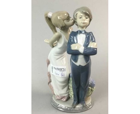 LLADRO GROUP OF A BOY AND GIRL, 20cm high, along with a small group of other ceramics and glass