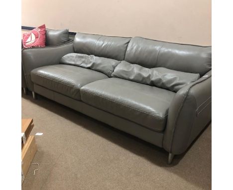 MODERN GREY LEATHER SOFA, approximately 226cm wide, along with a matching chair