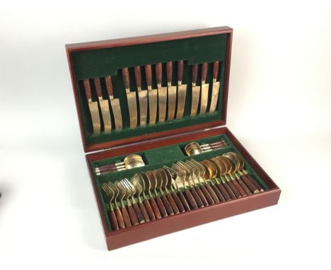 TWO CANTEENS OF CUTLERY, along with a plated three piece tea service (5)