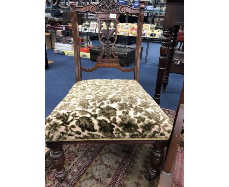 MAHOGANY LADDER BACK OPEN ELBOW CHAIR, along with an Edwardian bedroom chair (2)