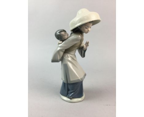 LLADRO FIGURE OF A CHINESE WOMAN WITH BABY ON HER BACK, 26cm high, along with a Royal Doulton John Barleycorn Old Lad charact