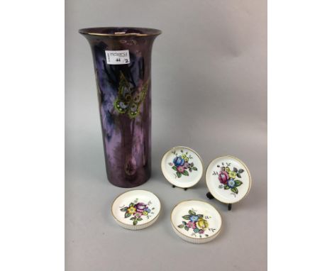 LUSTRE WARE VASE, decorated with butterflies, 31cm high, along with a set of four Royal Worcester dishes, boxed (2)