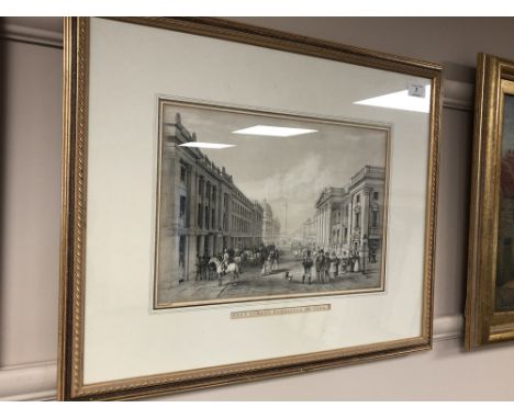 After John Wilson Carmichael : Grey Street, Newcastle on Tyne, lithograph, 25 cm x 36 cm, framed. 