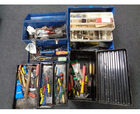 One metal and two plastic tool boxes containing a large quantity of assorted hand tools